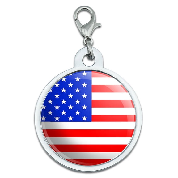 American USA Flag Large Metal ID Pet Dog Tag