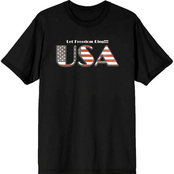 American USA Flag Letters Men's Black Crew Neck Short Sleeve Tee-Medium