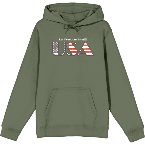 American USA Flag Letters Olive Adult Long Sleeve Hoodie-XXL