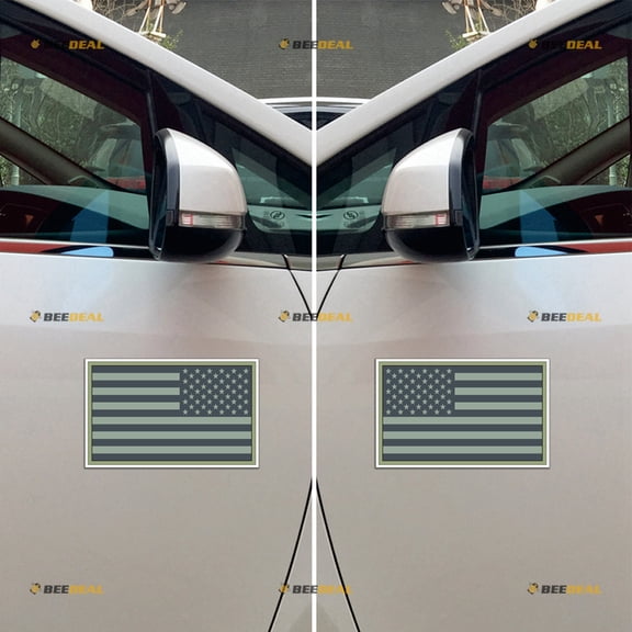 American USA Flag Military Tactical Army Green Car Magnet Magnetic Sticker Decal - Pair Mirrored Reversed Glossy 4" - for Truck Door Fridge Reusable Waterproof
