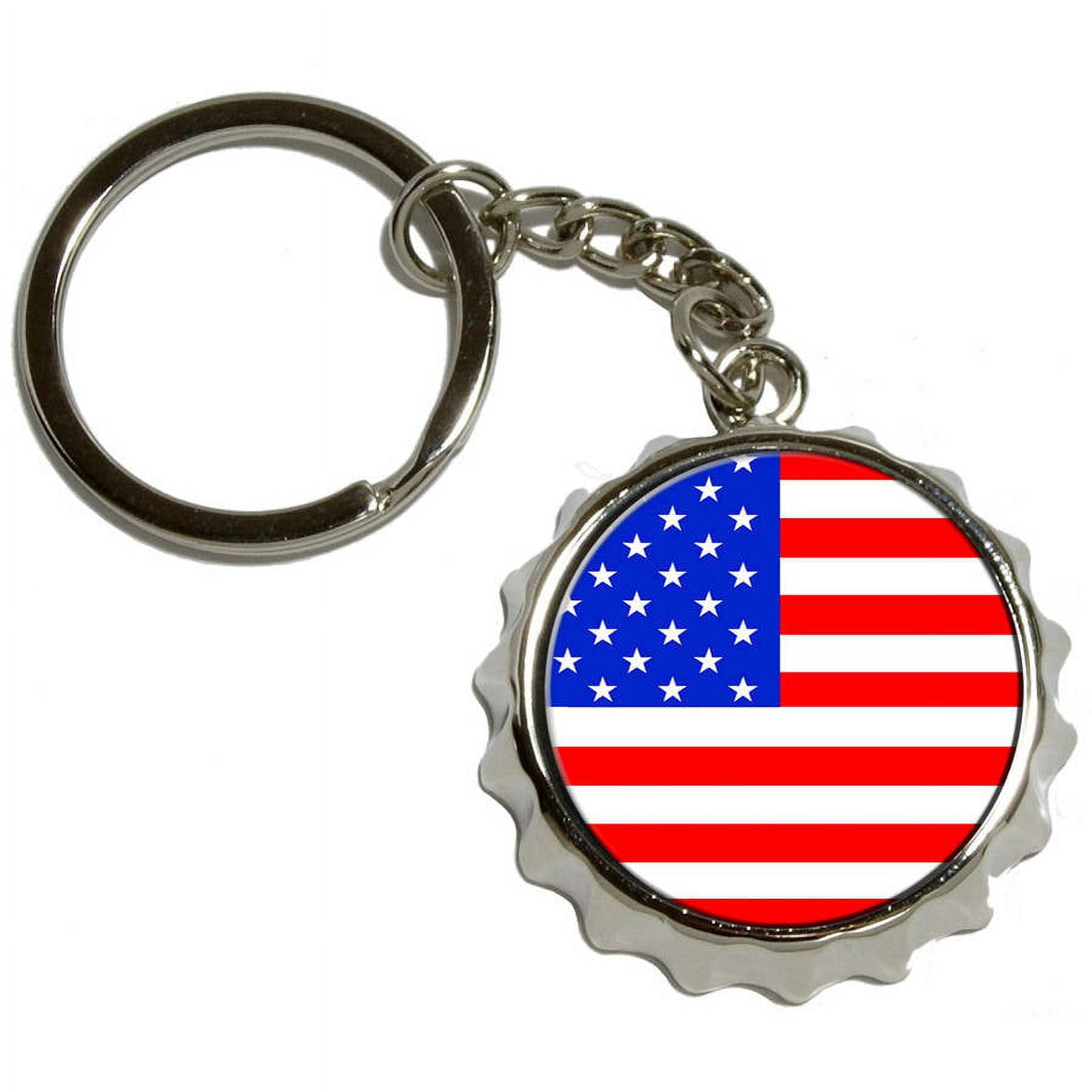 American USA Flag, Nickel Plated Metal Popcap Bottle Opener Keychain ...