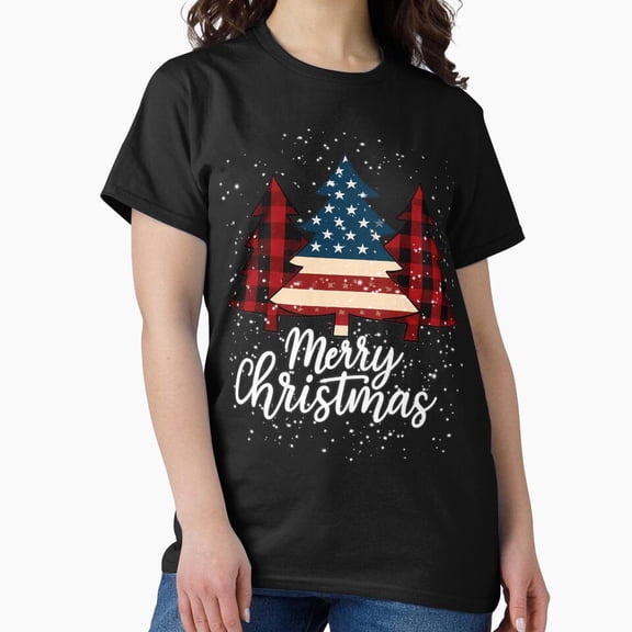 American USA Flag Patriotic Merry Christmas Tree Xmas Lights Holiday G16619 Unisex T-Shirt, Up to Size 5XL