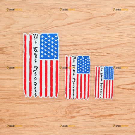 American USA Flag We The People Quote Distressed Vertical Sticker Decal Vinyl - 3 Pack Reflective, 3 Inches, 4 Inches, 6 Inches - for Car Boat Laptop Cup