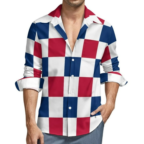 American USA Flag Print Y2K Casual Shirt Mens Stars And Stripes Shirt Autumn Fashion Blouses Long Sleeve Graphic Oversized Tops
