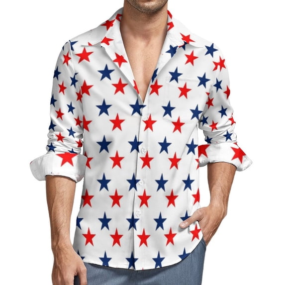 American USA Flag Print Y2K Casual Shirt Mens Stars And Stripes Shirt Autumn Fashion Blouses Long Sleeve Graphic Oversized Tops