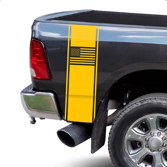 American USA Flag Racing Stripes Rear Truck Bed Vinyl Decal Sticker Sport Lines Styling Straight Lines Compatible with Most Pickup Trucks Back Graphic Sporting (11" x 35", Yellow)