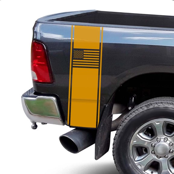 American USA Flag Racing Stripes Rear Truck Bed Vinyl Decal Sticker Sport Lines Styling Straight Lines Compatible with Most Pickup Trucks Back Graphic Sporting (11" x 35", Golden Yellow)