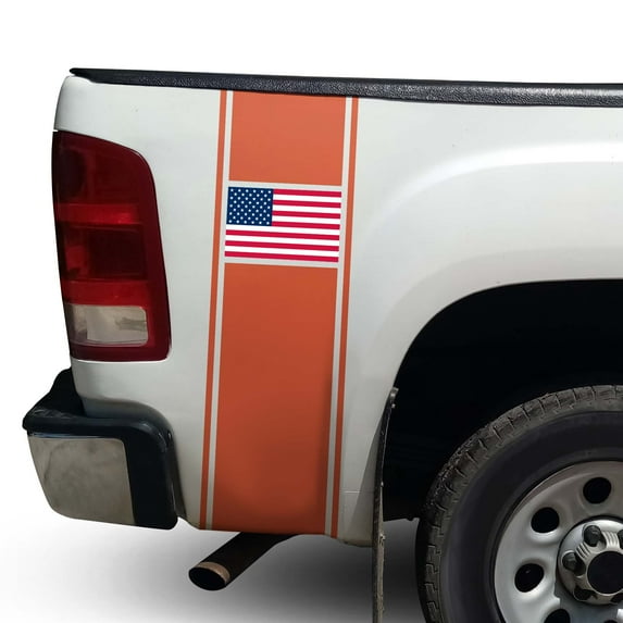 American USA Flag Racing Stripes Rear Truck Bed Vinyl Decal Sticker Sport Lines Styling Straight Lines Compatible with Most Pickup Trucks - Back Graphic Sporting (11" x 35", Beige)