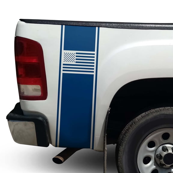 American USA Flag Racing Stripes Rear Truck Bed Vinyl Decal Sticker Sport Lines Styling Straight Lines Compatible with Most Pickup Trucks Back Graphic Sporting (11" x 35", Blue)