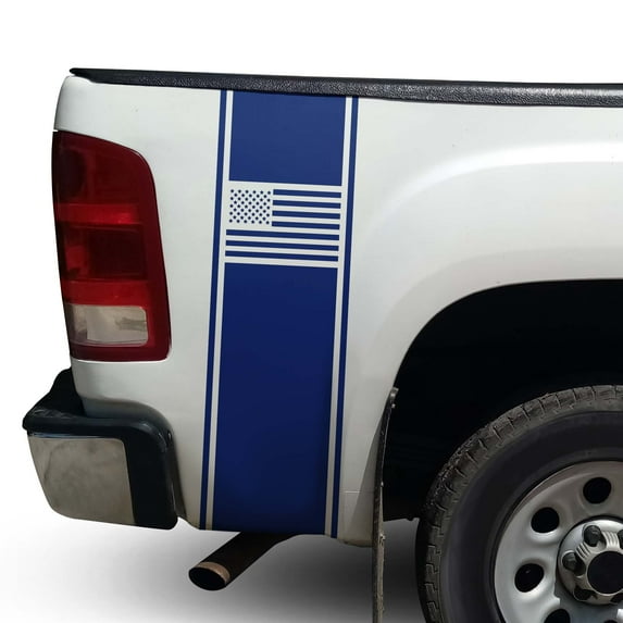American USA Flag Racing Stripes Rear Truck Bed Vinyl Decal Sticker Sport Lines Styling Straight Lines Compatible with Most Pickup Trucks Back Graphic Sporting (11" x 35", King Blue)