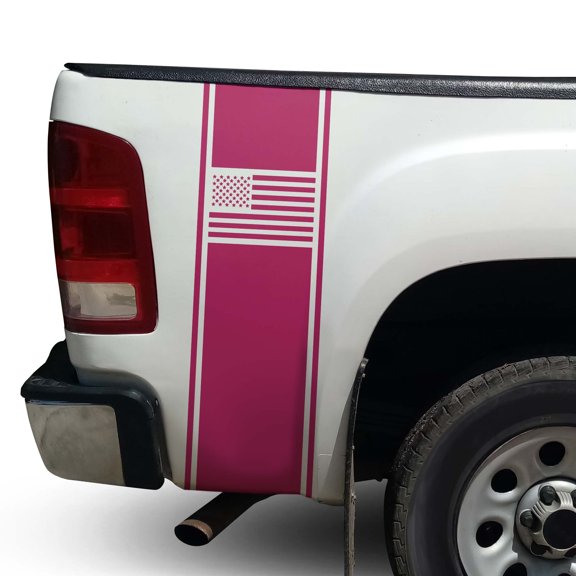 American USA Flag Racing Stripes Rear Truck Bed Vinyl Decal Sticker Sport Lines Styling Straight Lines Compatible with Most Pickup Trucks Back Graphic Sporting (11" x 35", Pink)