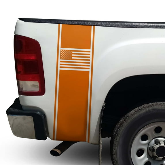 American USA Flag Racing Stripes Rear Truck Bed Vinyl Decal Sticker Styling Straight Lines Sport Lines Compatible with Most Pickup Trucks Back Graphic Sporting (11" x 35", Light Orange)