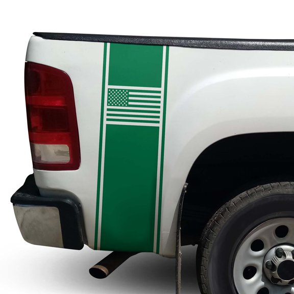 American USA Flag Racing Stripes Rear Truck Bed Vinyl Decal Sticker Styling Straight Lines Sport Lines Compatible with Most Pickup Trucks Back Graphic Sporting (11" x 35", Green)