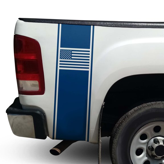 American USA Flag Racing Stripes Rear Truck Bed Vinyl Decal Sticker Styling Straight Lines Sport Lines Compatible with Most Pickup Trucks Back Graphic Sporting (11" x 35", Blue)