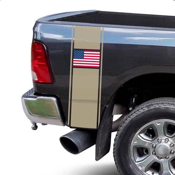 American USA Flag Racing Stripes Rear Truck Bed Vinyl Decal Sticker Styling Straight Lines Sport Lines Compatible with Most Pickup Trucks Back Graphic Sporting (11" x 35", Beige)