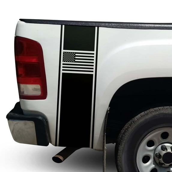 American USA Flag Racing Stripes Rear Truck Bed Vinyl Decal Sticker Styling Straight Lines Sport Lines Compatible with Most Pickup Trucks Back Graphic Sporting (11" x 35", Black)