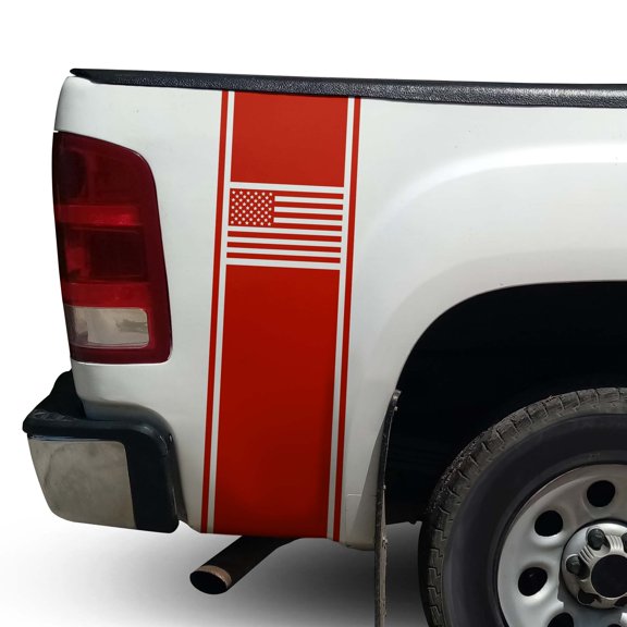 American USA Flag Racing Stripes Rear Truck Bed Vinyl Decal Sticker Styling Straight Lines Sport Lines Compatible with Most Pickup Trucks Back Graphic Sporting (11" x 35", Light Red)