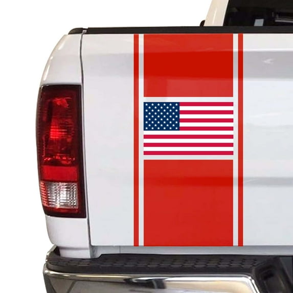 American USA Flag Racing Stripes Truck Tailgate Vinyl Decal Sticker Sport Lines Styling Straight Lines Compatible with Most Pickup Trucks - Back Graphic Sporting (11" x 25", Mint)