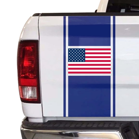 American USA Flag Racing Stripes Truck Tailgate Vinyl Decal Sticker Sport Lines Styling Straight Lines Compatible with Most Pickup Trucks Back Graphic Sporting (11" x 25", Cobalt Blue)