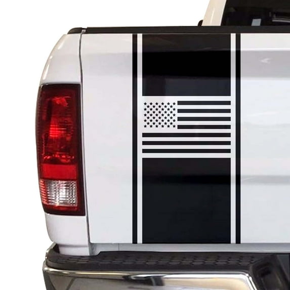 American USA Flag Racing Stripes Truck Tailgate Vinyl Decal Sticker Sport Lines Styling Straight Lines Compatible with Most Pickup Trucks Back Graphic Sporting (11" x 25", Black)