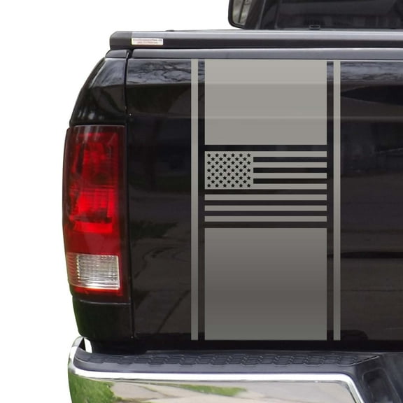 American USA Flag Racing Stripes Truck Tailgate Vinyl Decal Sticker Styling Straight Lines Sport Lines Compatible with Most Pickup Trucks Back Graphic Sporting (11" x 25", Silver Gray (Metallic))