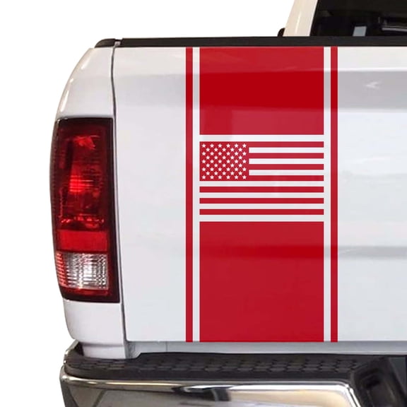 American USA Flag Racing Stripes Truck Tailgate Vinyl Decal Sticker Styling Straight Lines Sport Lines Compatible with Most Pickup Trucks Back Graphic Sporting (11" x 25", Red)