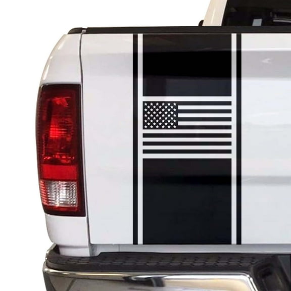 American USA Flag Racing Stripes Truck Tailgate Vinyl Decal Sticker Styling Straight Lines Sport Lines Compatible with Most Pickup Trucks Back Graphic Sporting (11" x 25", Black)