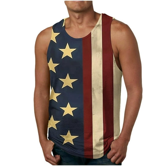 American USA Flag Tank Top for Men Vintage Graphic Patriotic 4th of July Summer Sleeveless Shirt for Athletic Workout