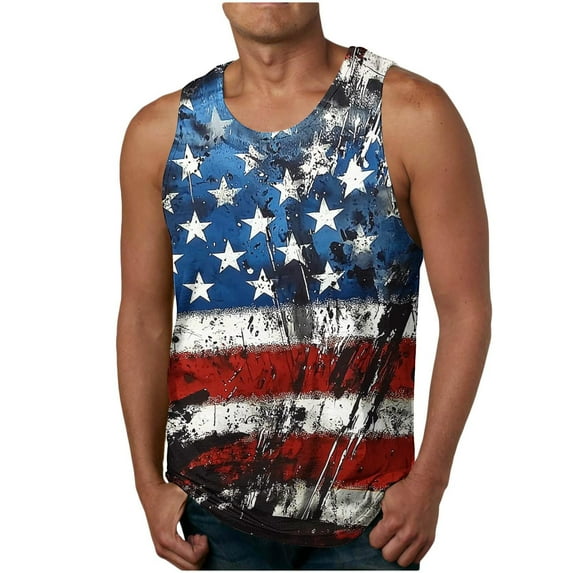 American USA Flag Tank Top for Men Vintage Graphic Patriotic 4th of July Summer Sleeveless Shirt for Athletic Workout