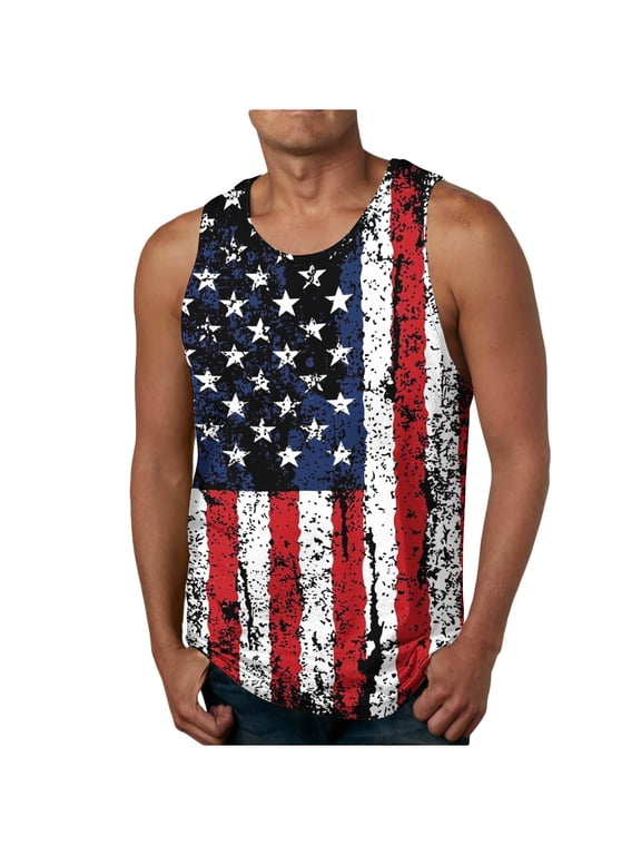 American USA Flag Tank Top for Men Vintage Graphic Patriotic 4th of July Summer Sleeveless Shirt for Athletic Workout