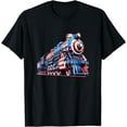 thumbnail image 1 of American USA Flag Train Locomotive Fourth July 4th Patriotic T-Shirt, 1 of 4