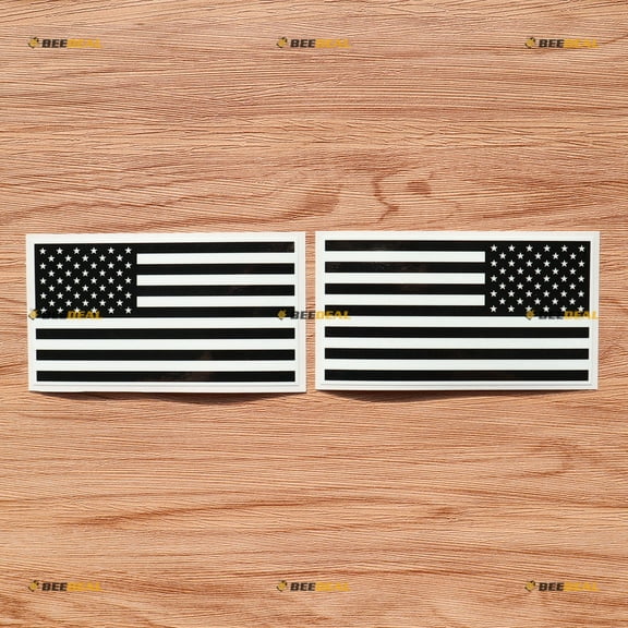 American USA Flag Vinyl Decal Sticker Black White - Mirror Images Reversed - Pair Glossy 5 Inches for Car Truck 03290