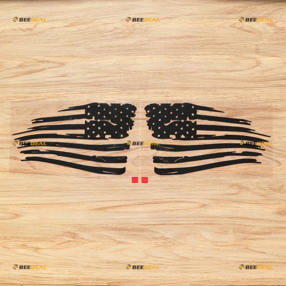 American USA Flag Vinyl Decal Sticker - Distressed, Mirror Image Reversed - Pair Matte Black 8 Inches - Die Cut No Background Style B