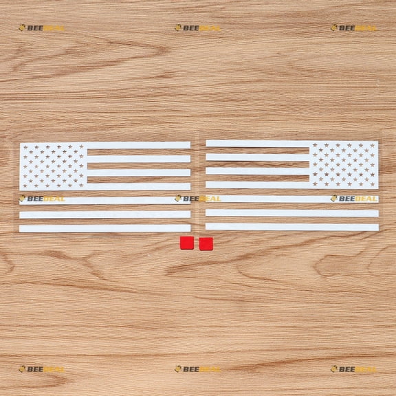 American USA Flag Vinyl Decal Sticker - Mirror Image Reversed - Pair Matte White, 8 Inches - Die-Cut No Background for Car Truck Boat Laptop