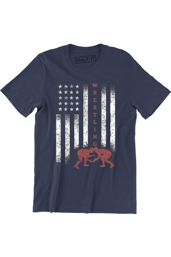 American USA Flag Wrestling Sports Fight Men's Game Victory Casual T-Shirt