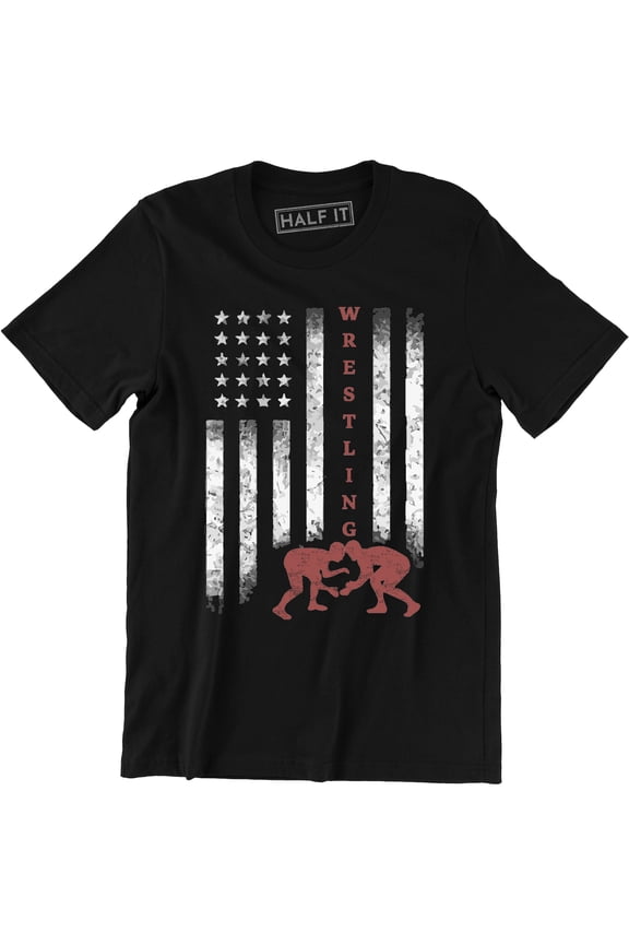 American USA Flag Wrestling Sports Fight Men's Game Victory Casual T-Shirt