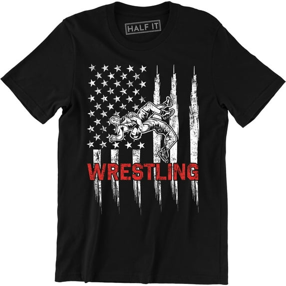 American USA Flag Wrestling Sports Fight Men's Game Victory Casual Tee Shirt