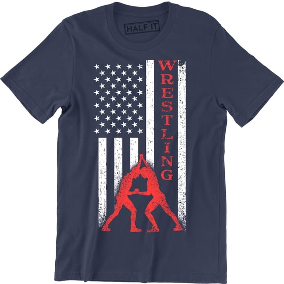 American USA Flag Wrestling Sports Fight Men's Game Victory Casual Tee