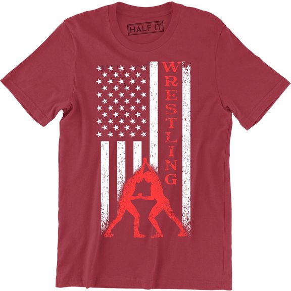 American USA Flag Wrestling Sports Fight Men's Game Victory Casual Tee