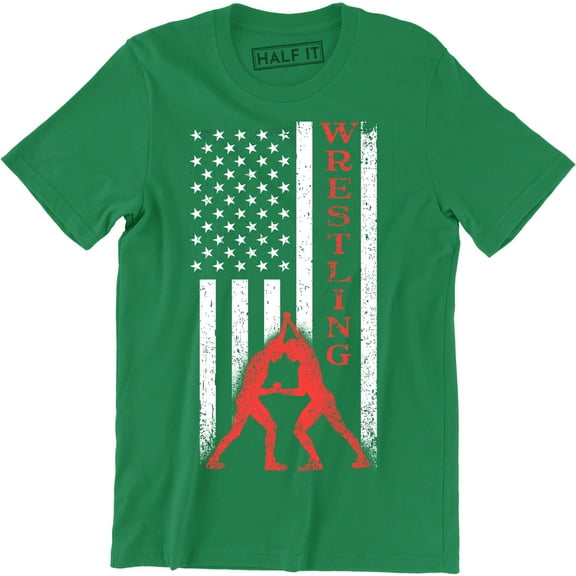American USA Flag Wrestling Sports Fight Men's Game Victory Casual Tee