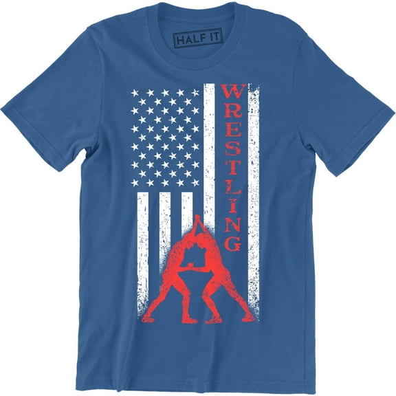 American USA Flag Wrestling Sports Fight Men's Game Victory Casual Tee