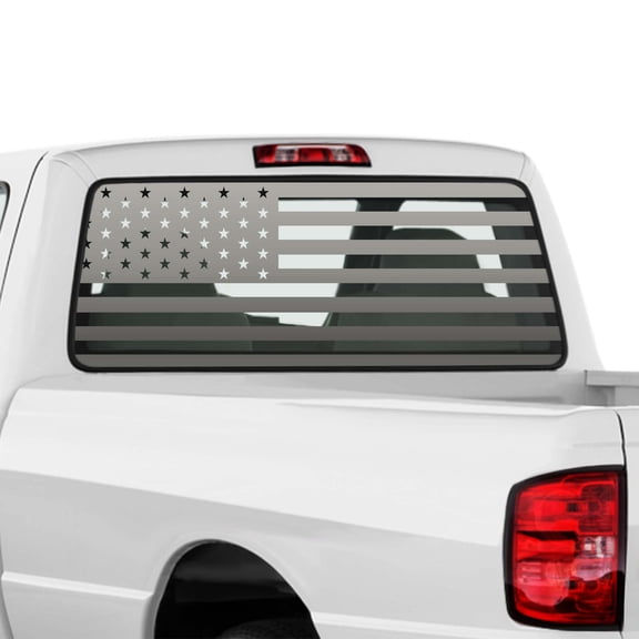 American USA US Flag Rear Window Vinyl Decal Back Window Sticker Compatible with most Pickup Trucks SUV Sedan Jeep Rear Graphic Car Decal (65" x 22", Silver Gray (Metallic))