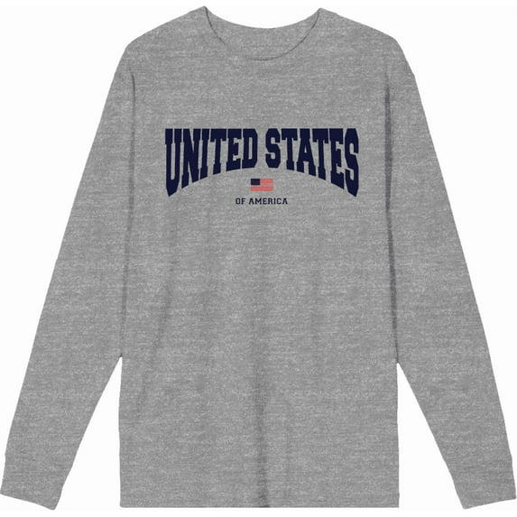 American United States Of America Flag Heather Gray Adult Crew Neck Long Sleeve Tee-XL