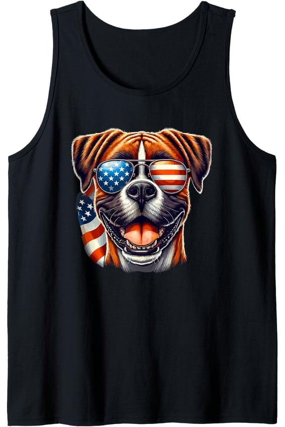 American Usa Flag Boxer Dog Boxers 4Th Of July Tank Top Size S-3XL
