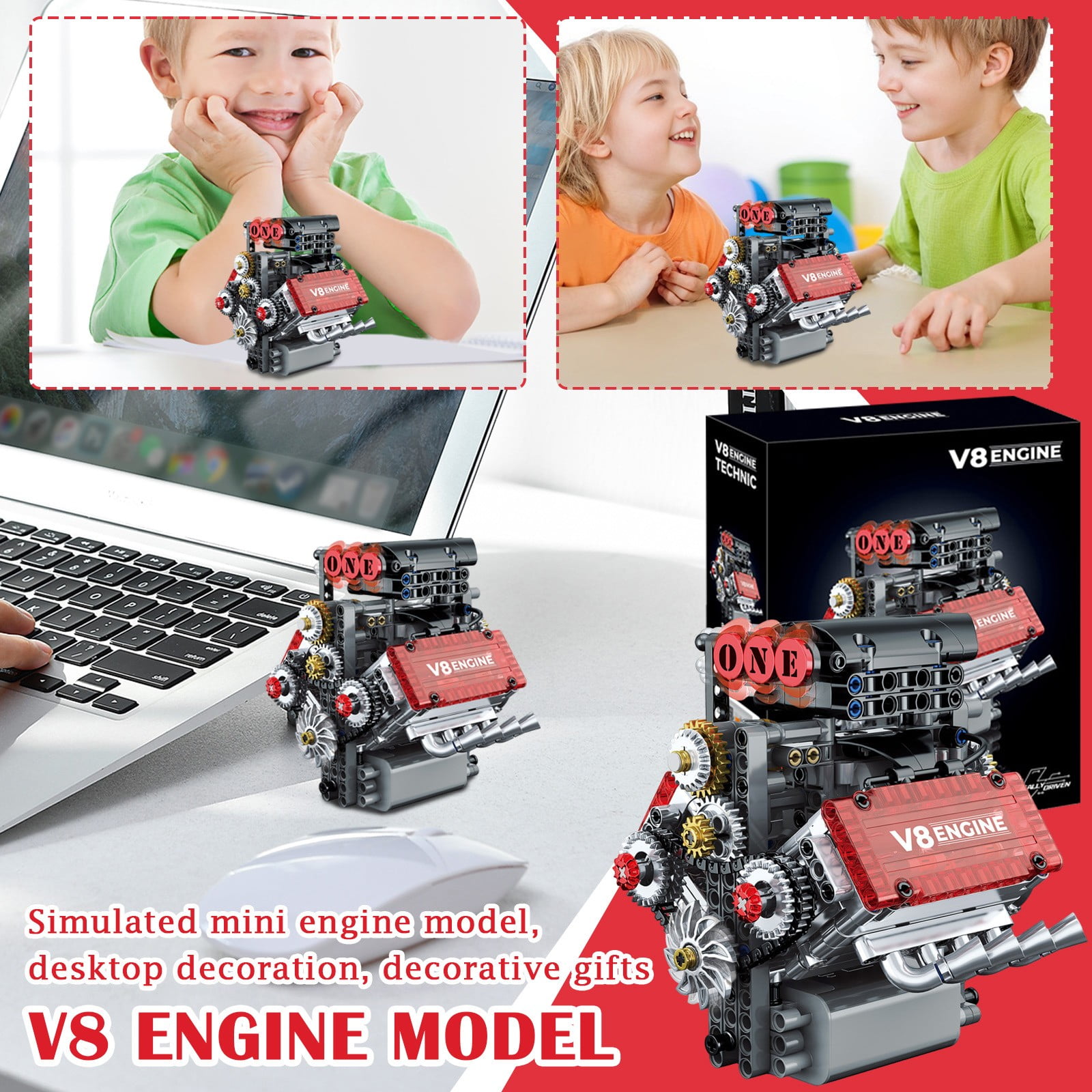American V8 Engine Model Building Blocks Kit, Detailed Educational STEM Toy for Car Enthusiasts and Adult Hobbyists