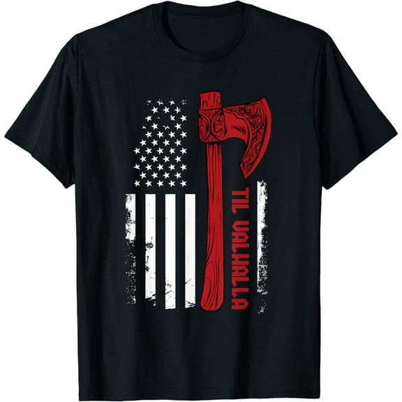 American Viking Axe Flag - Til Valhalla - Norse Mythology T-Shirt
