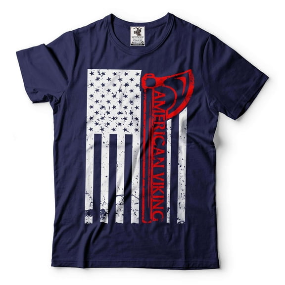 American Viking Shirt Viking Patriotic Tee Viking Warrior Axe T-Shirt 4th Of July Viking Shirt (Medium Navy Blue)