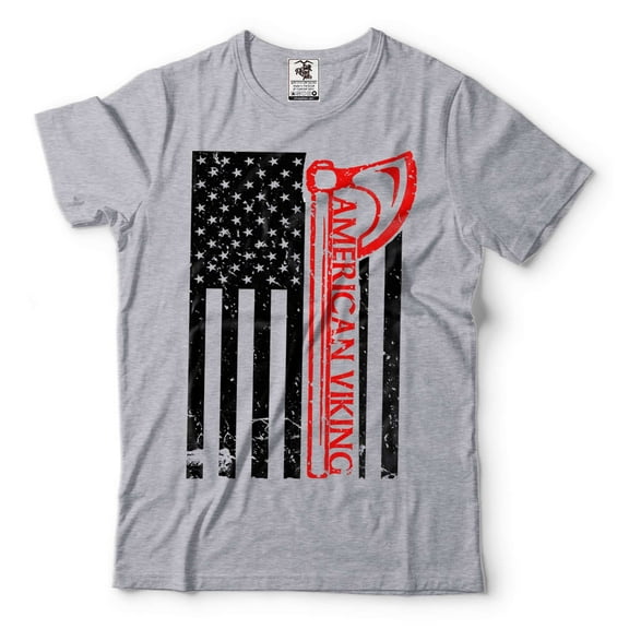 American Viking Shirt Viking Patriotic Tee Viking Warrior Axe T-Shirt 4th Of July Viking Shirt (Small Grey)