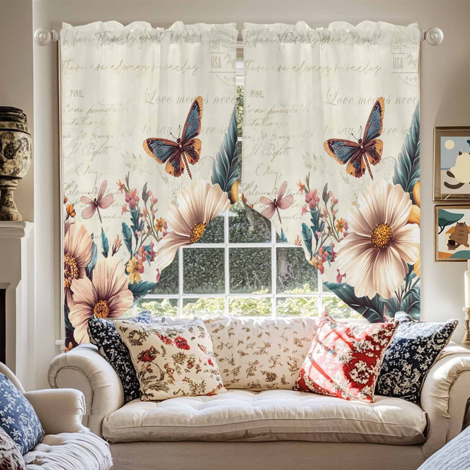 American Vintage Flowers Swag Curtain Valance for Windows, Country ...