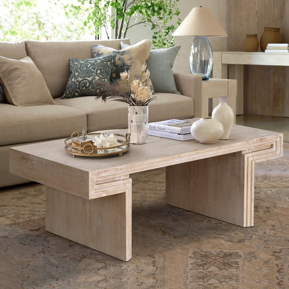 American Vintage Industrial Coffee Table, Premium Reclaimed Wood Texture Rectangular Design, Double-Tier Structure with Rustic Finish, Easy Assembly for Living Room & Office (Natural)